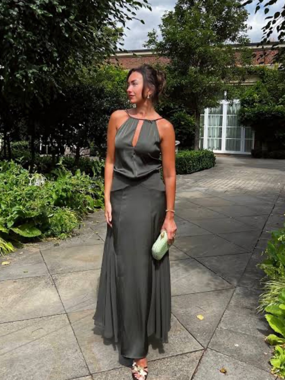 Zara Olive Halter Maxi Dress